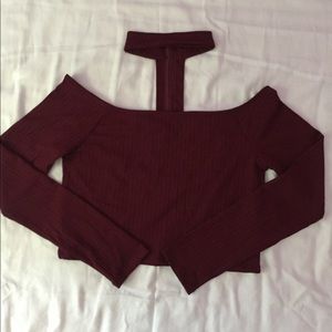 Burgundy Cropped Top with Choker Neck